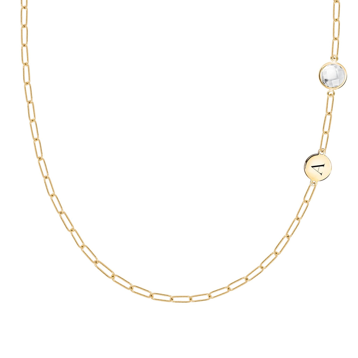 1 Letter & 1 Grand White Topaz Adelaide Mini Necklace in 14k Gold (April)