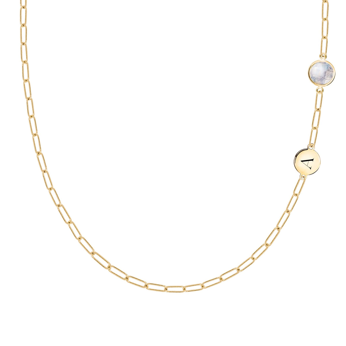 1 Letter & 1 Grand Moonstone Adelaide Mini Necklace in 14k Gold (June)