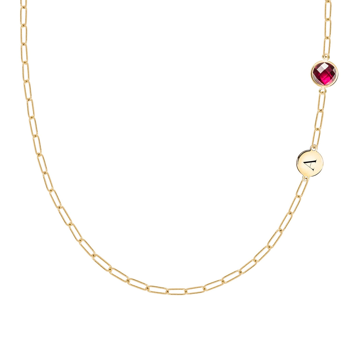 1 Letter & 1 Grand Ruby Adelaide Mini Necklace in 14k Gold (July)
