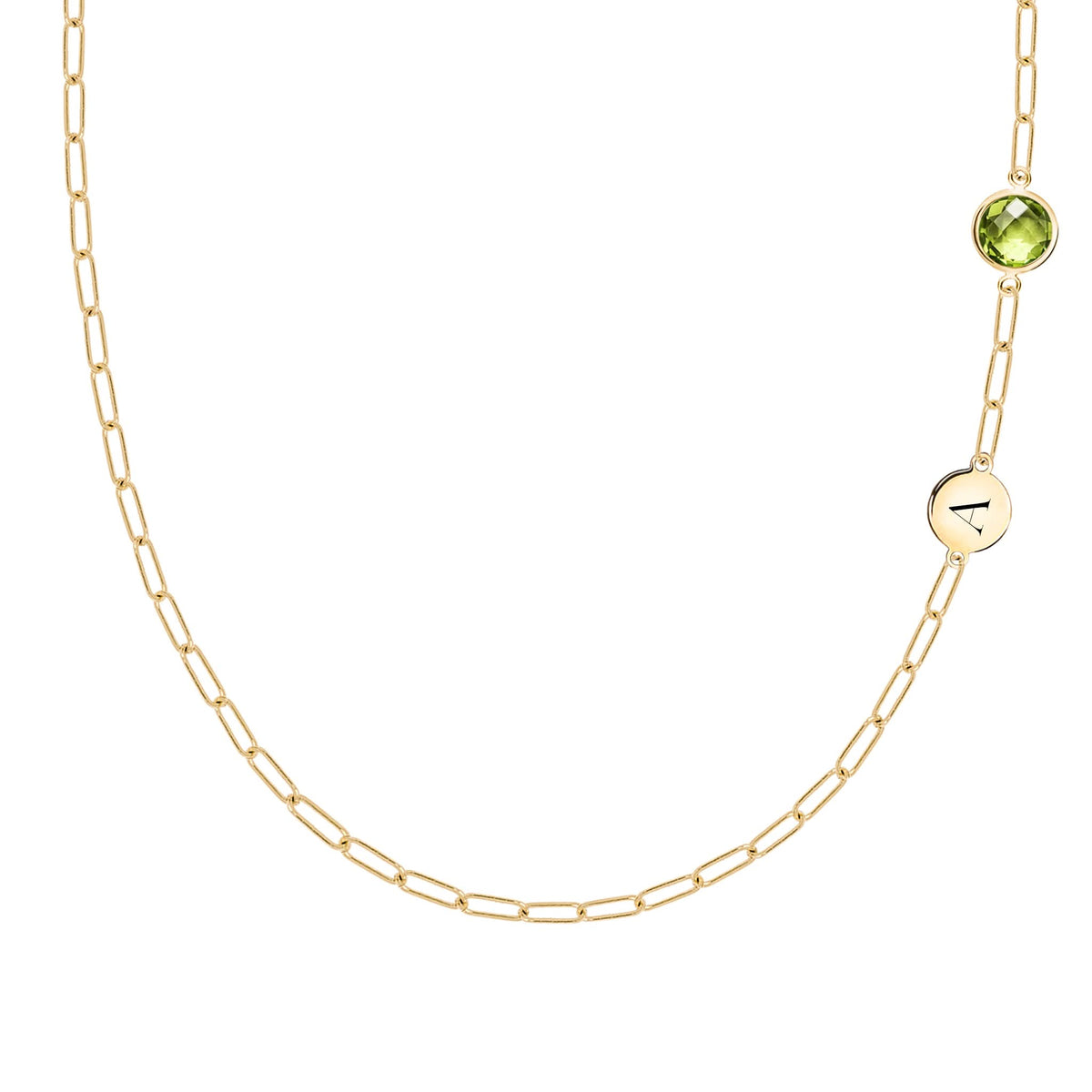 1 Letter & 1 Grand Peridot Adelaide Mini Necklace in 14k Gold (August)