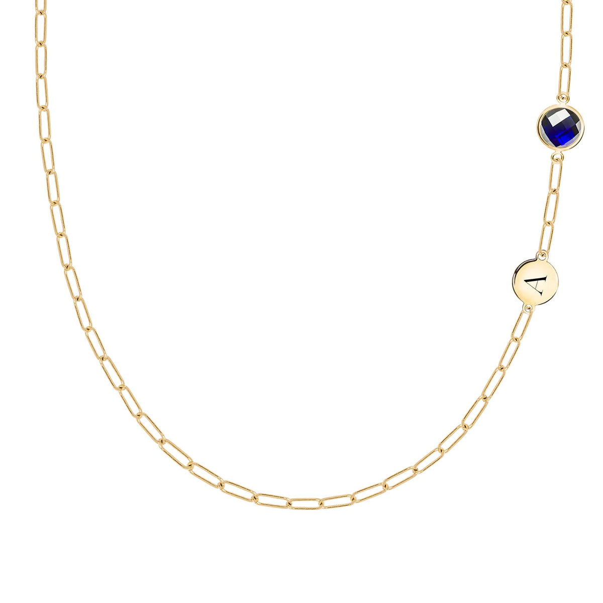 1 Letter & 1 Grand Sapphire Adelaide Mini Necklace in 14k Gold (September)