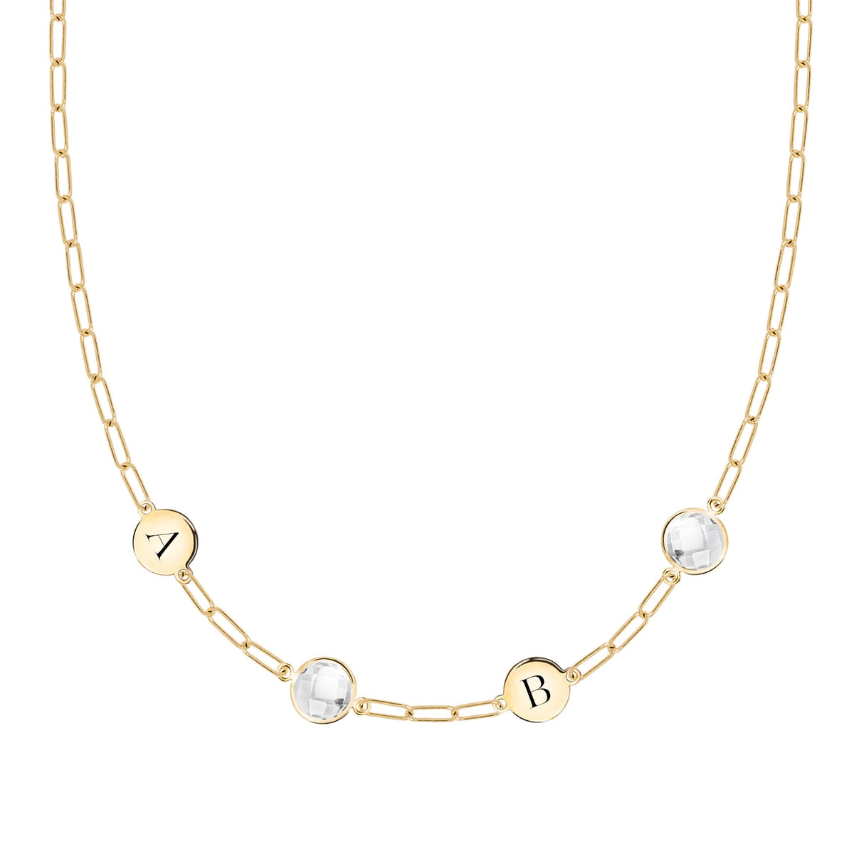 2 Letter & 2 Grand Birthstone Adelaide Mini Necklace in 14k Gold