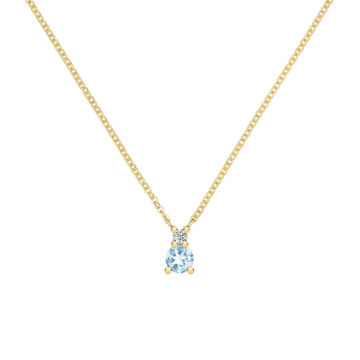 The Vault: Greenwich Solitaire Aquamarine & Diamond Necklace, Yellow Gold Size Medium