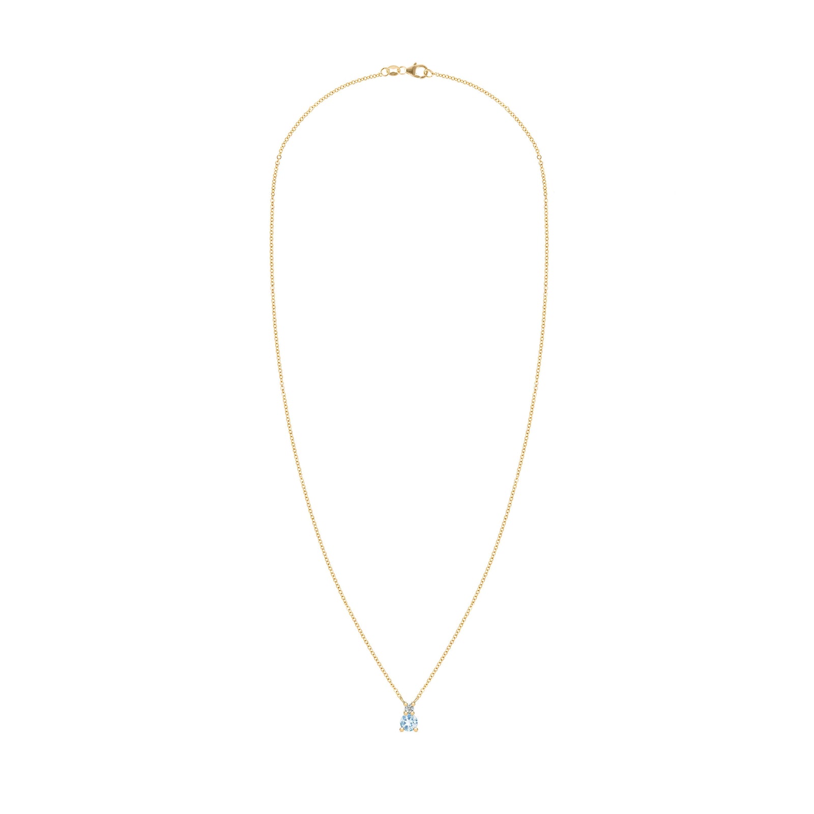 The Vault: Greenwich Solitaire Aquamarine & Diamond Necklace, Yellow Gold Size Medium