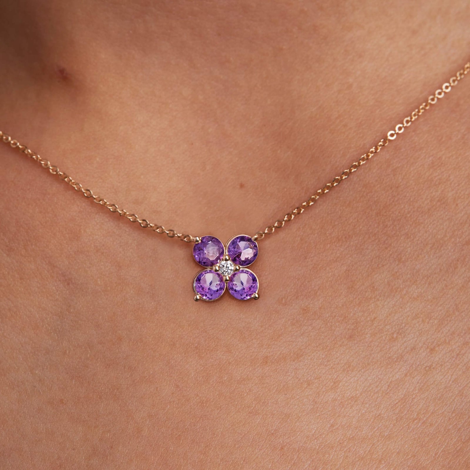 The Vault: Greenwich 4 Amethyst & Diamond Necklace, Yellow Gold Size Medium