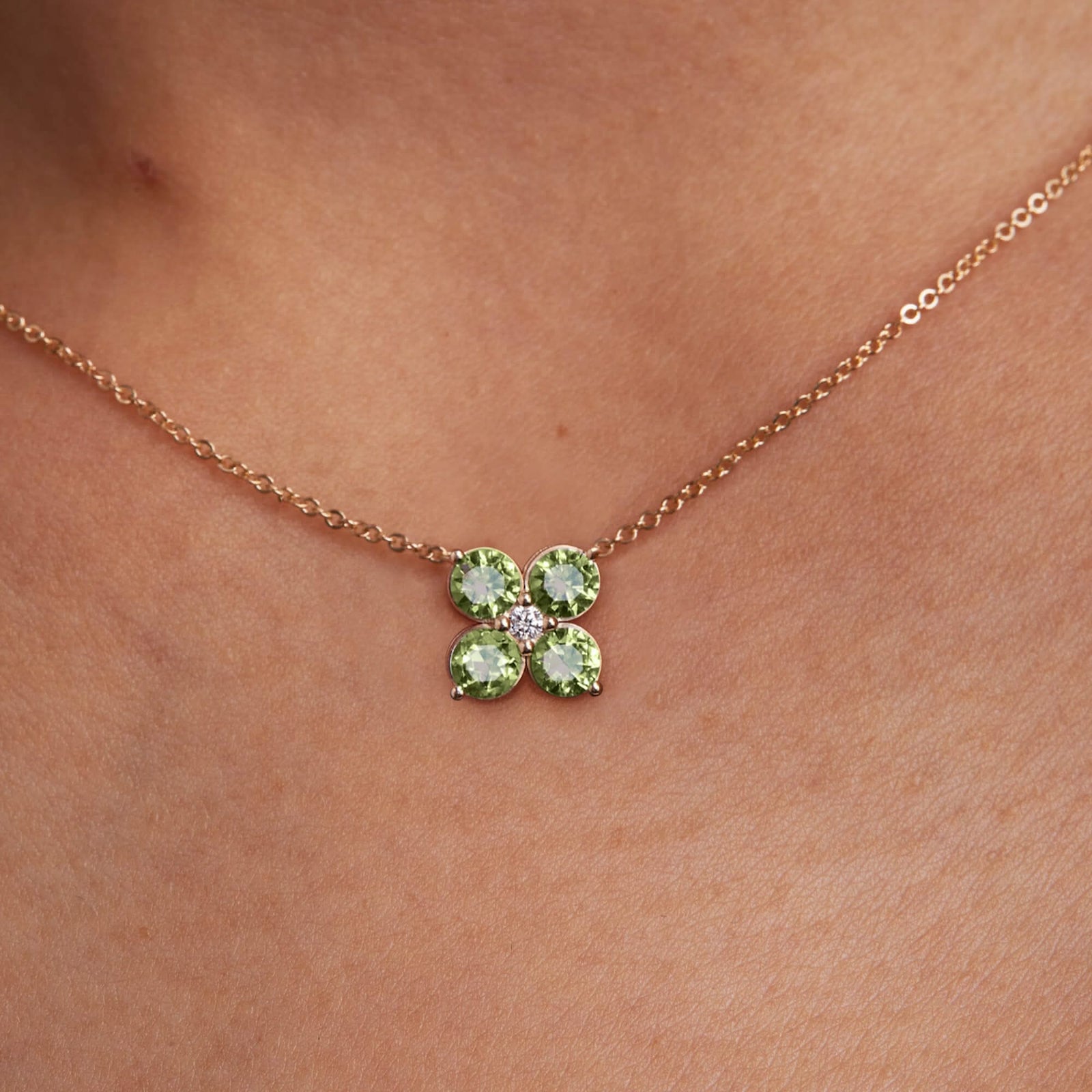The Vault: Greenwich 4 Peridot & Diamond Necklace, Yellow Gold Size Large