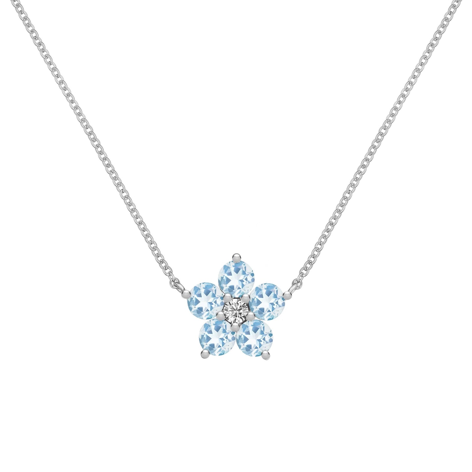 Greenwich Flower Aquamarine & Diamond Necklace in 14k Gold (March)