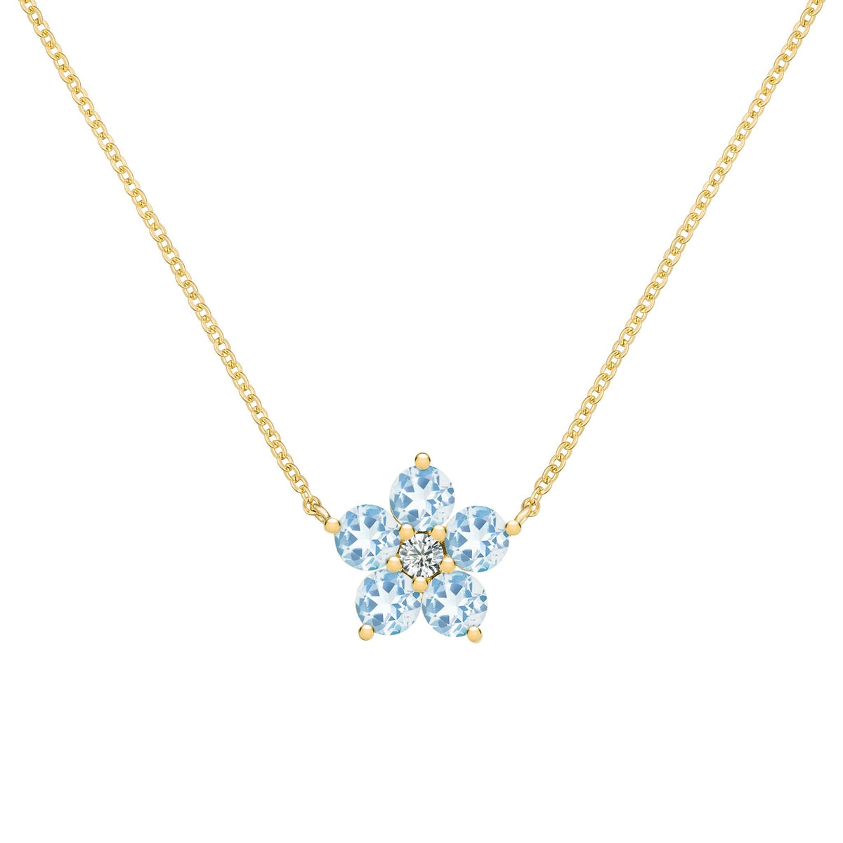 Greenwich Flower Aquamarine & Diamond Necklace in 14k Gold (March)