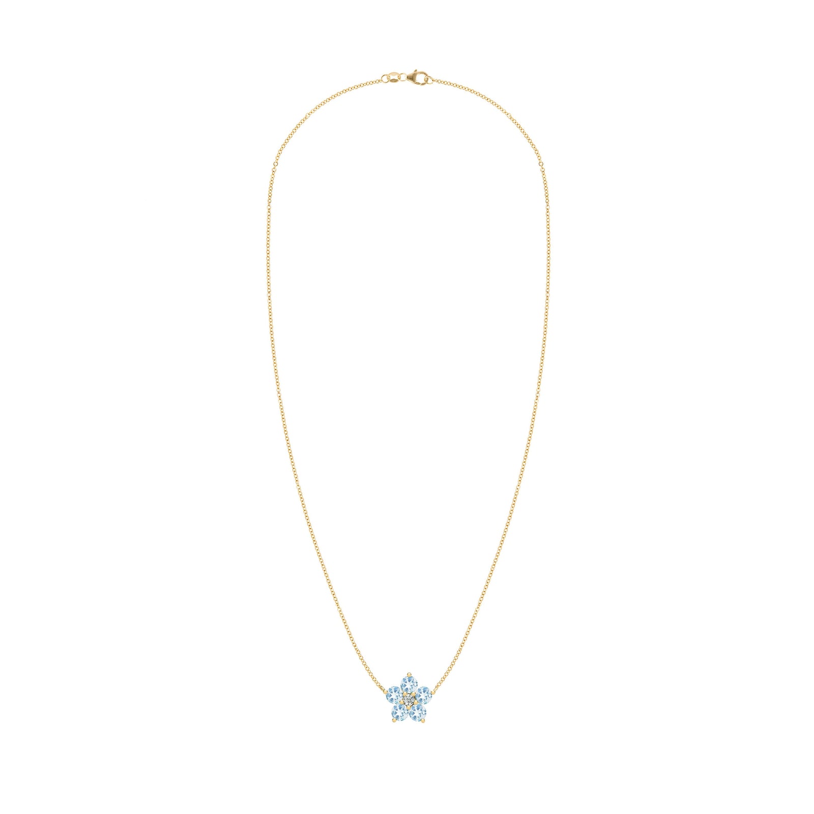 Greenwich Flower Aquamarine & Diamond Necklace in 14k Gold (March)