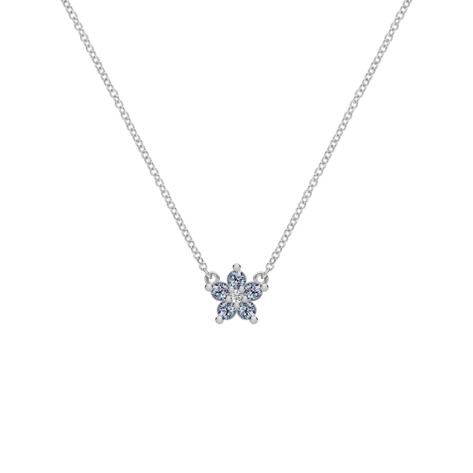 Greenwich Mini Flower Alexandrite & Diamond Necklace in 14k Gold (June)
