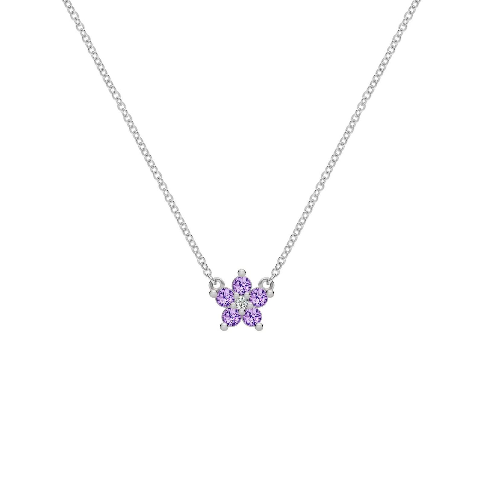 Greenwich Mini Flower Amethyst & Diamond Necklace in 14k Gold (February)