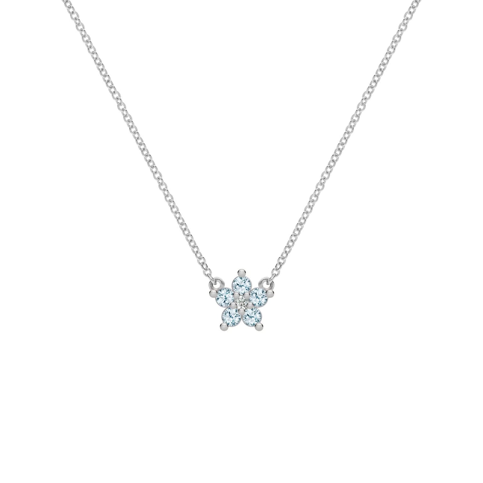 Greenwich Mini Flower Nantucket Blue Topaz & Diamond Necklace in 14k Gold (December)
