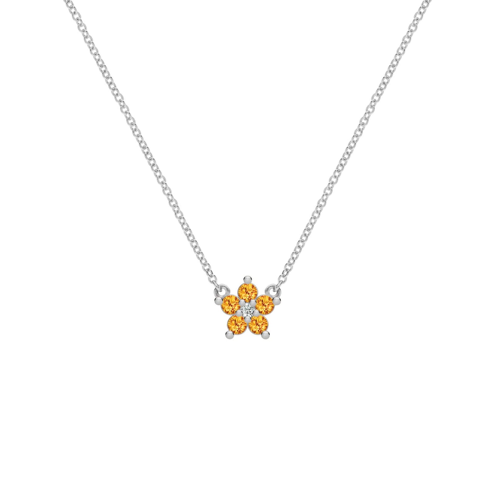 Greenwich Mini Flower Citrine & Diamond Necklace in 14k Gold (November)
