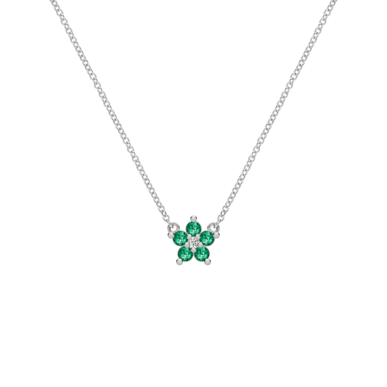Greenwich Mini Flower Emerald & Diamond Necklace in 14k Gold (May)