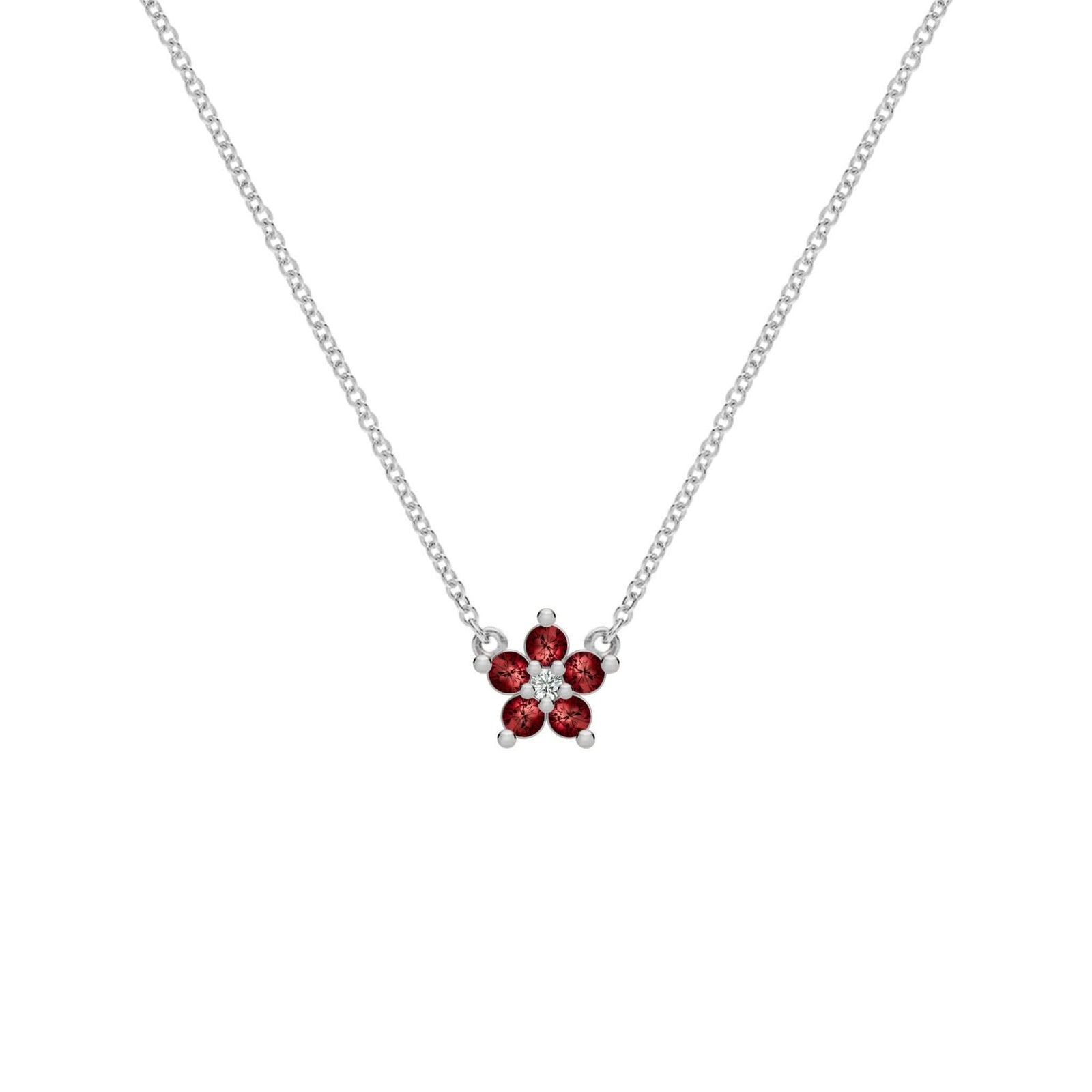 Greenwich Mini Flower Garnet & Diamond Necklace in 14k Gold (January)
