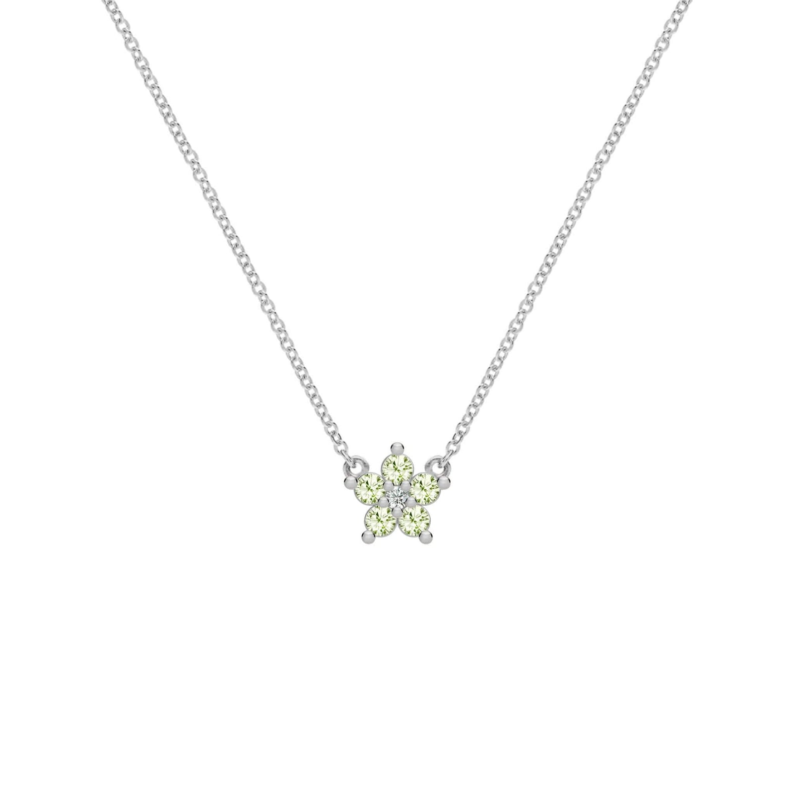 Greenwich Mini Flower Peridot & Diamond Necklace in 14k Gold (August)