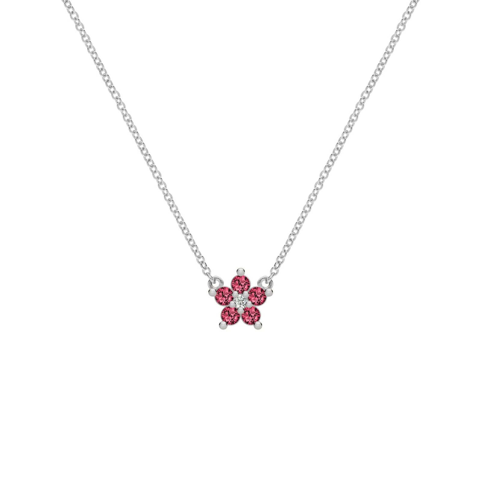 Greenwich Mini Flower Ruby & Diamond Necklace in 14k Gold (July)