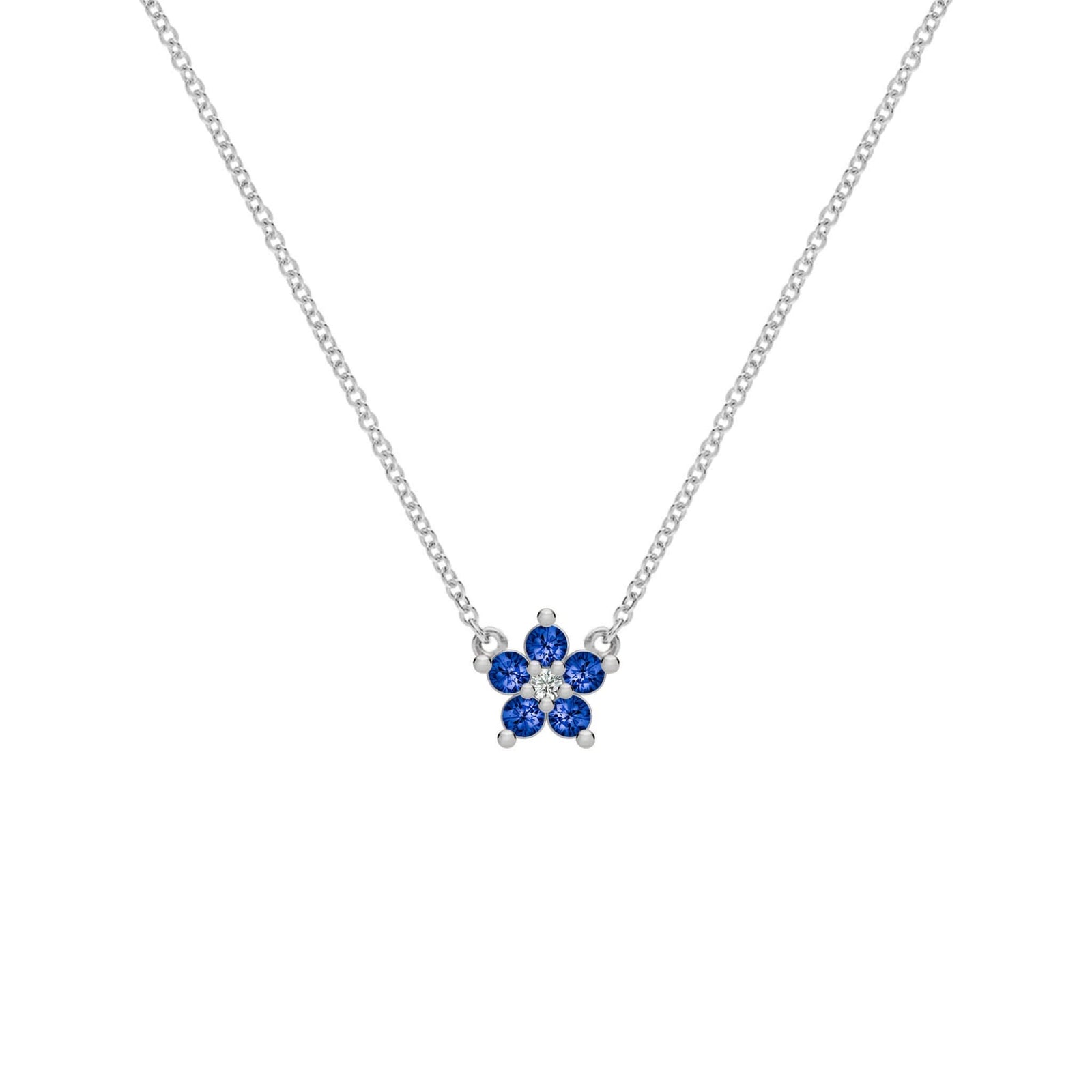 Greenwich Mini Flower Sapphire & Diamond Necklace in 14k Gold (September)