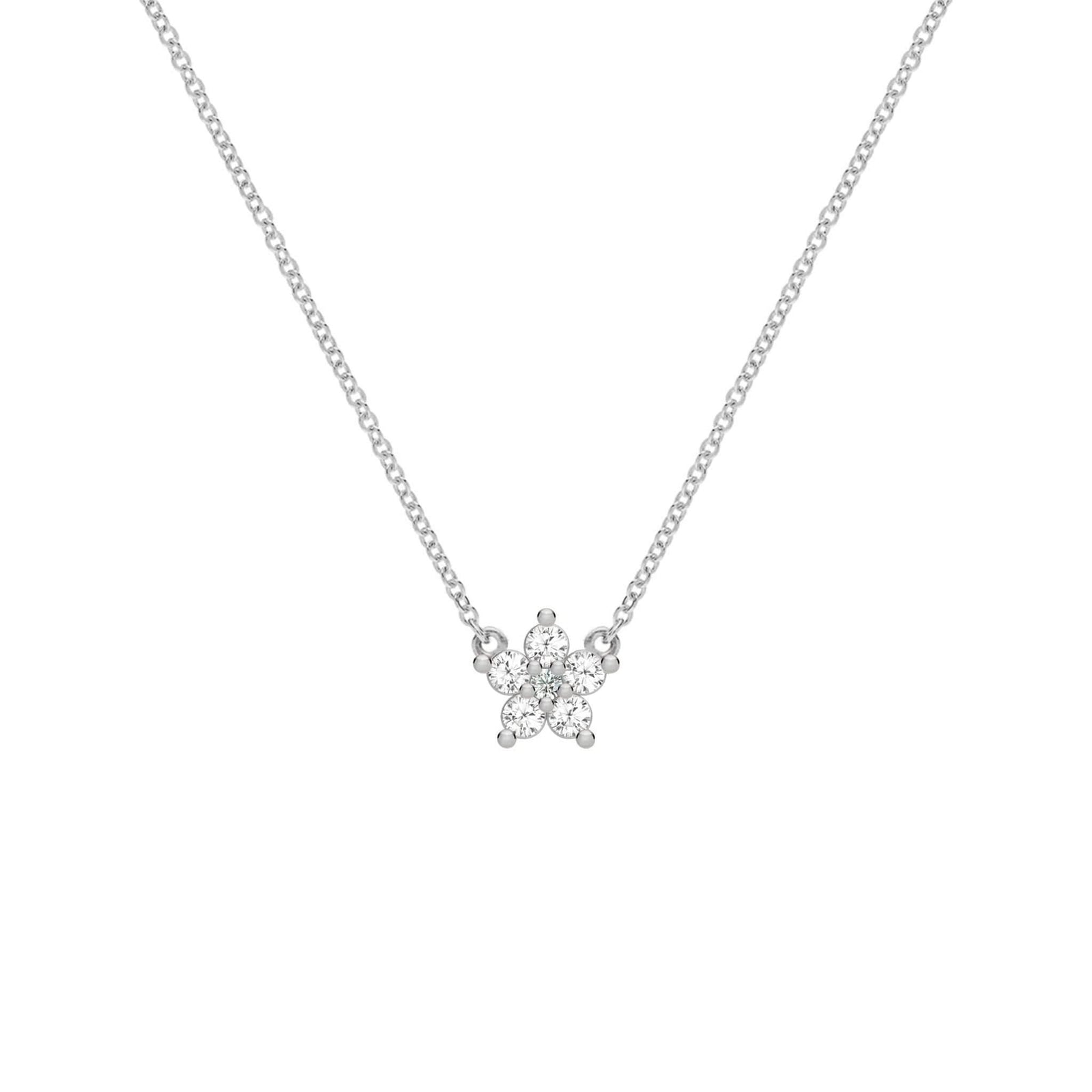 Greenwich Mini Flower White Topaz & Diamond Necklace in 14k Gold (April)