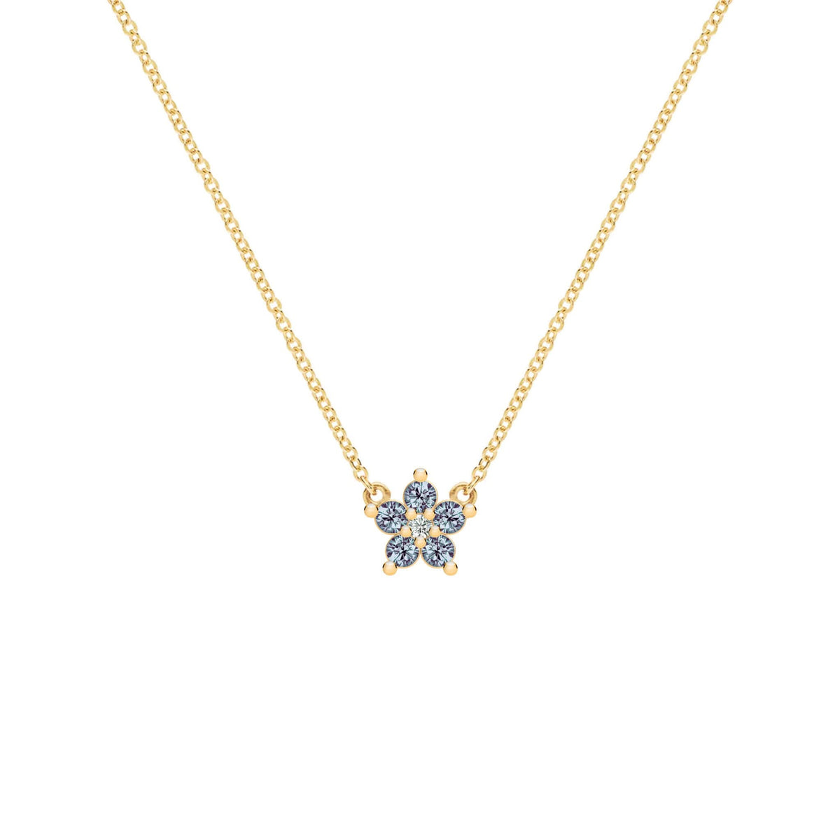 Greenwich Mini Flower Alexandrite & Diamond Necklace in 14k Gold (June)