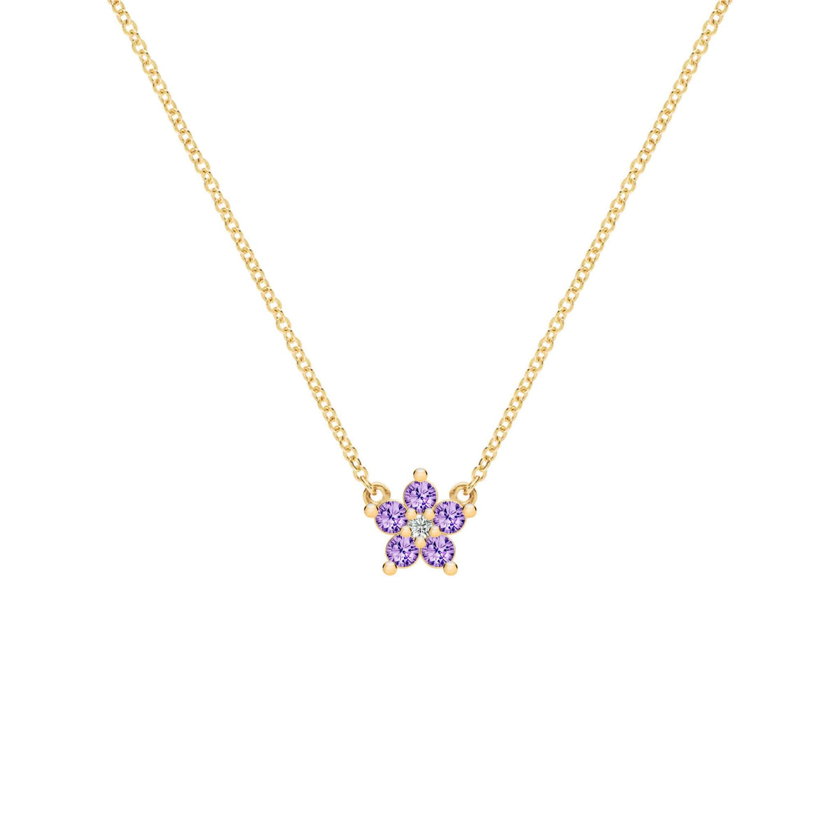 Greenwich Mini Flower Amethyst & Diamond Necklace in 14k Gold (February)