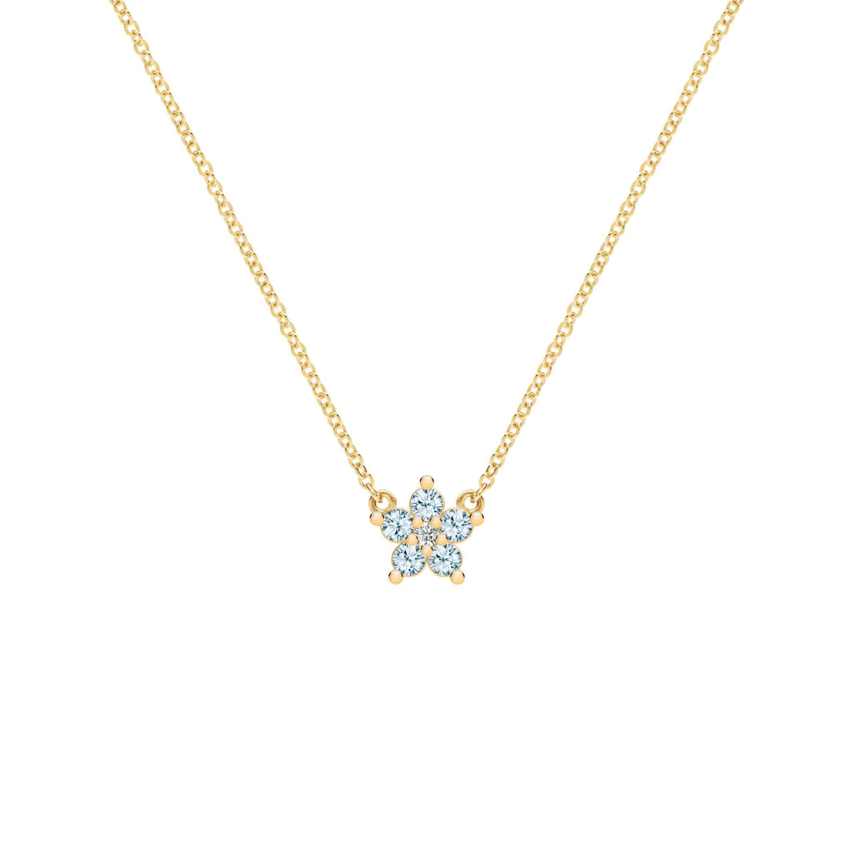 Greenwich Mini Flower Nantucket Blue Topaz & Diamond Necklace in 14k Gold (December)