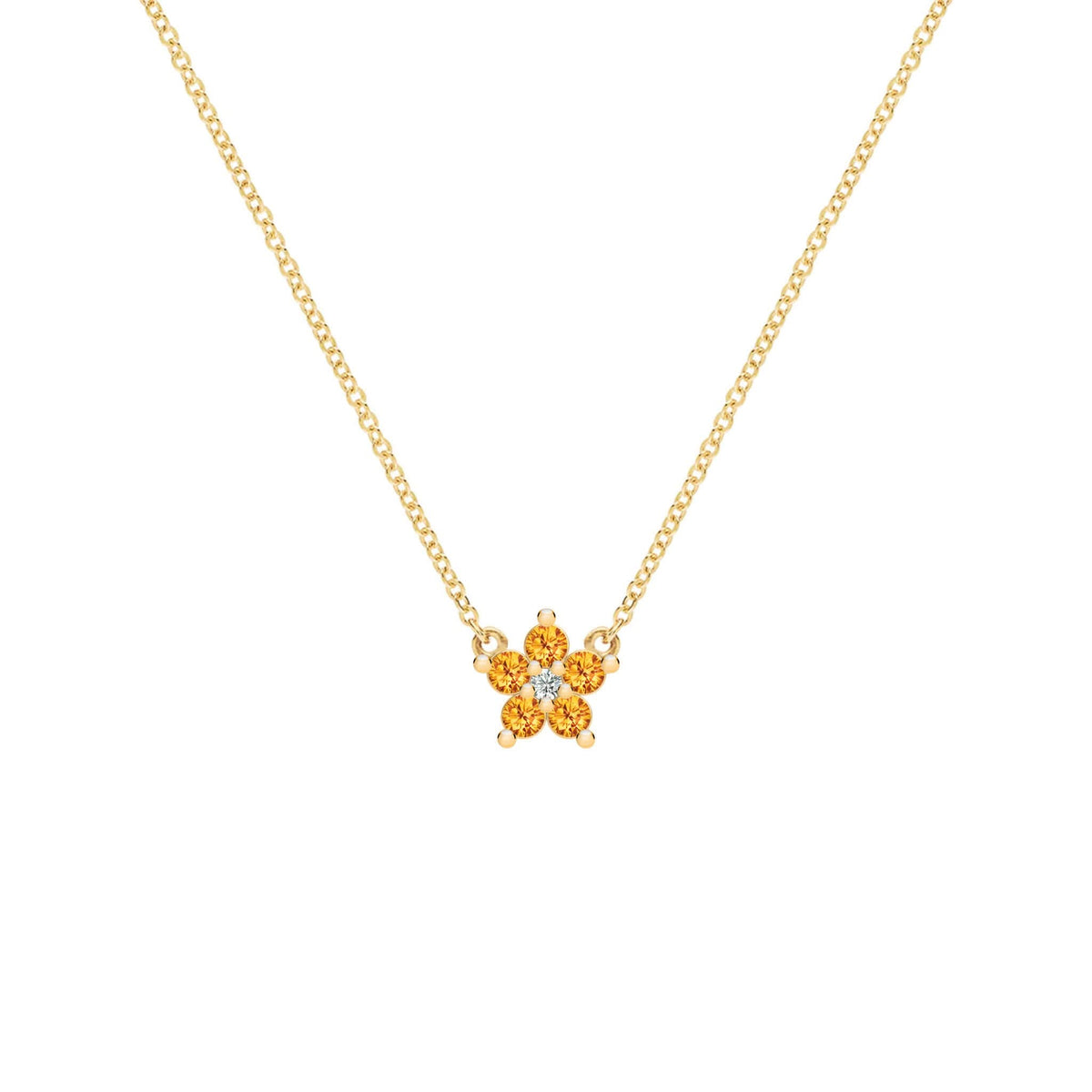 Greenwich Mini Flower Citrine & Diamond Necklace in 14k Gold (November)