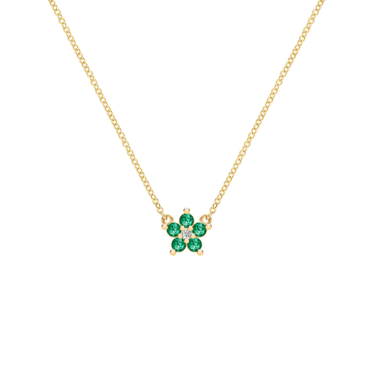 Greenwich Mini Flower Emerald & Diamond Necklace in 14k Gold (May)