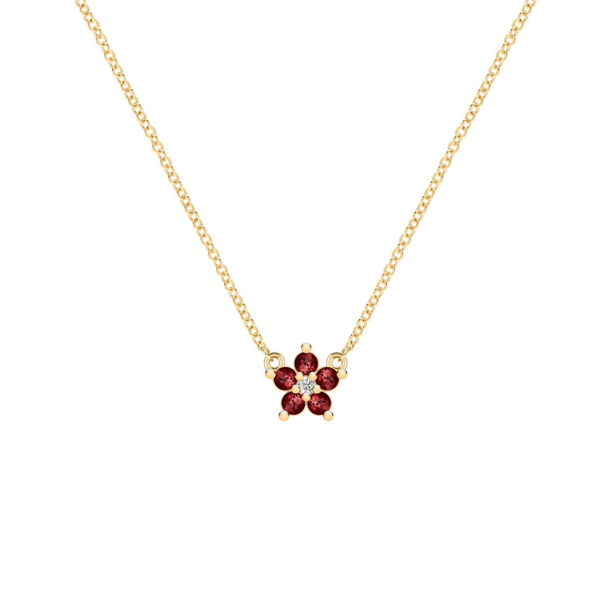 Greenwich Mini Flower Garnet & Diamond Necklace in 14k Gold (January)