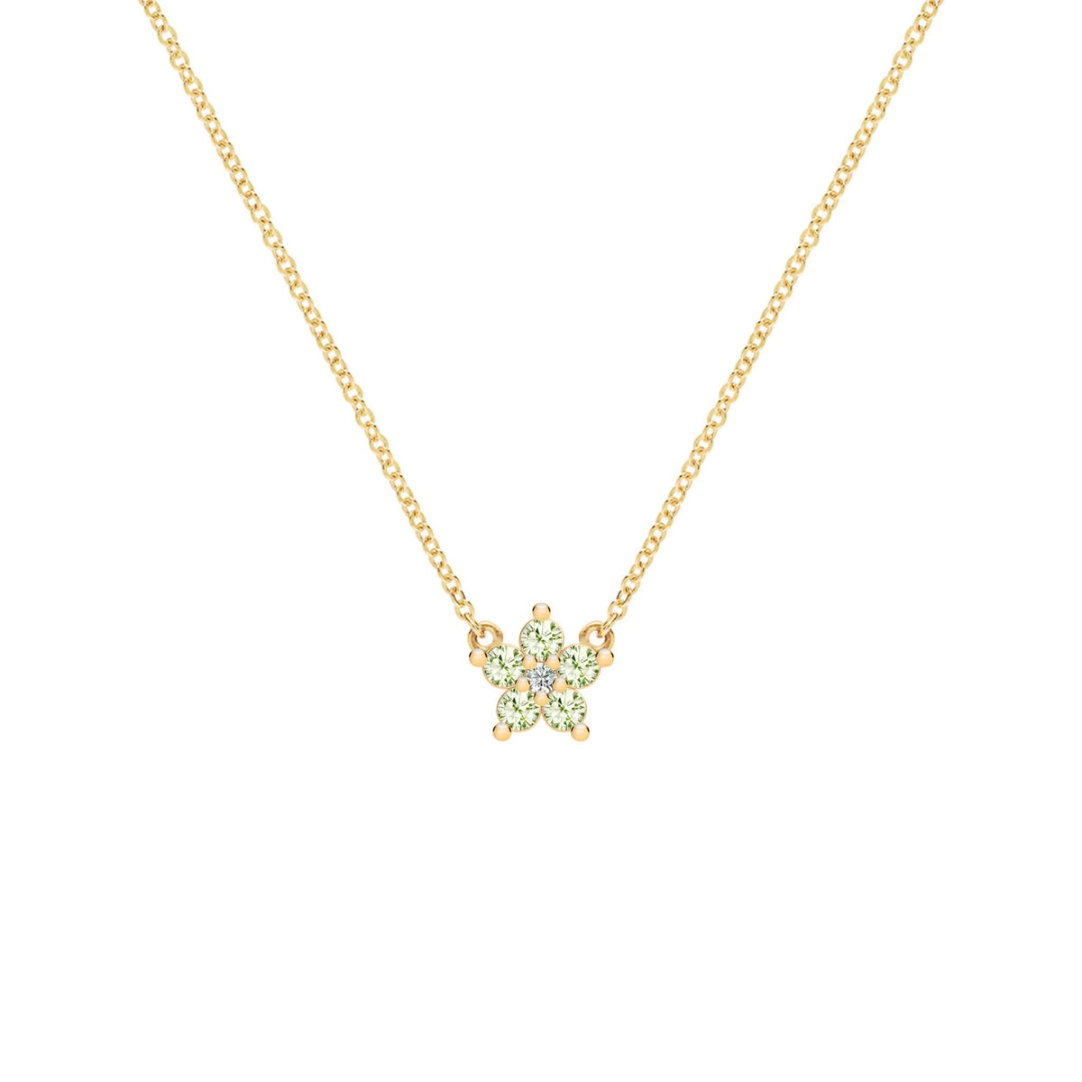 Greenwich Mini Flower Peridot & Diamond Necklace in 14k Gold (August)
