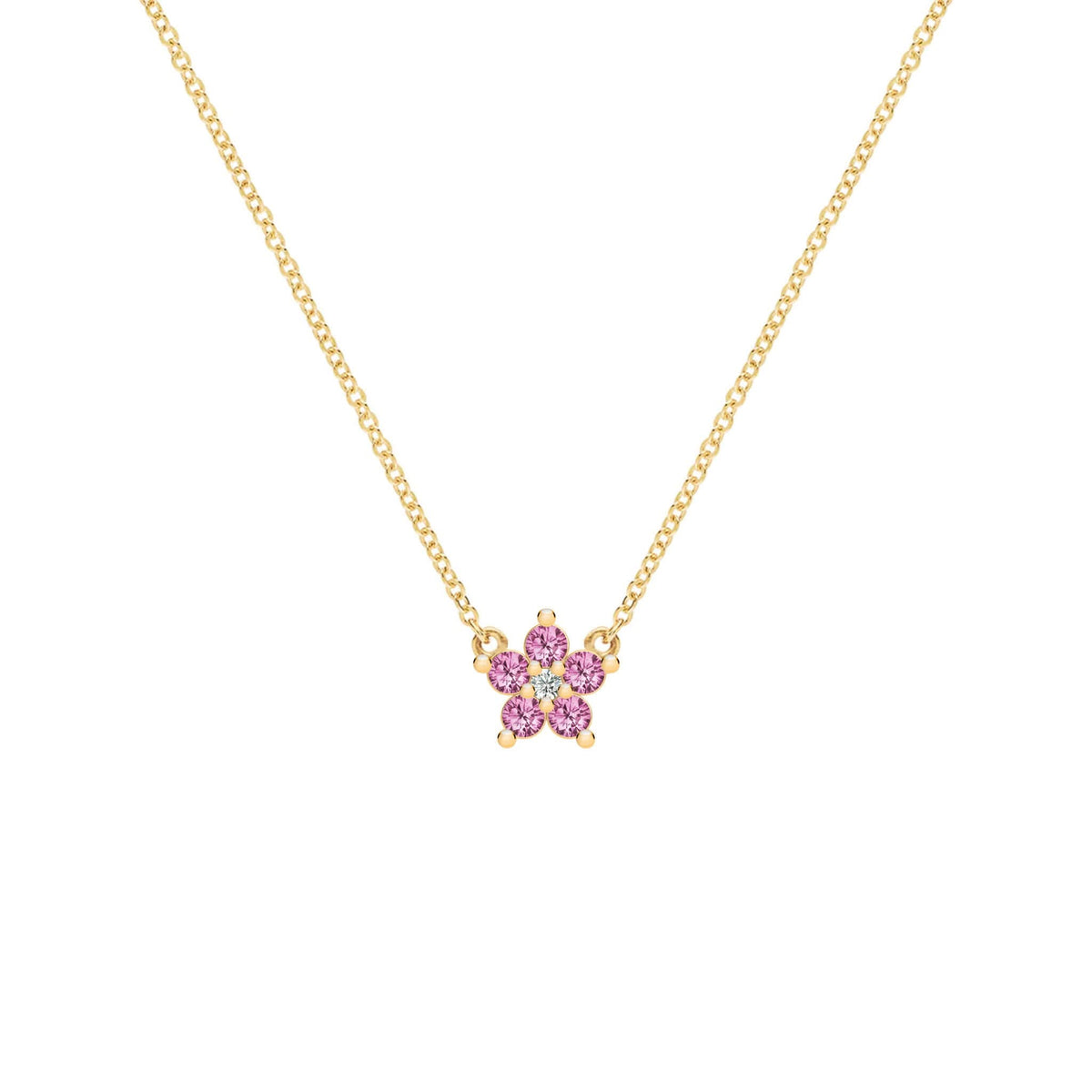 Greenwich Mini Flower Pink Sapphire & Diamond Necklace in 14k Gold (October)