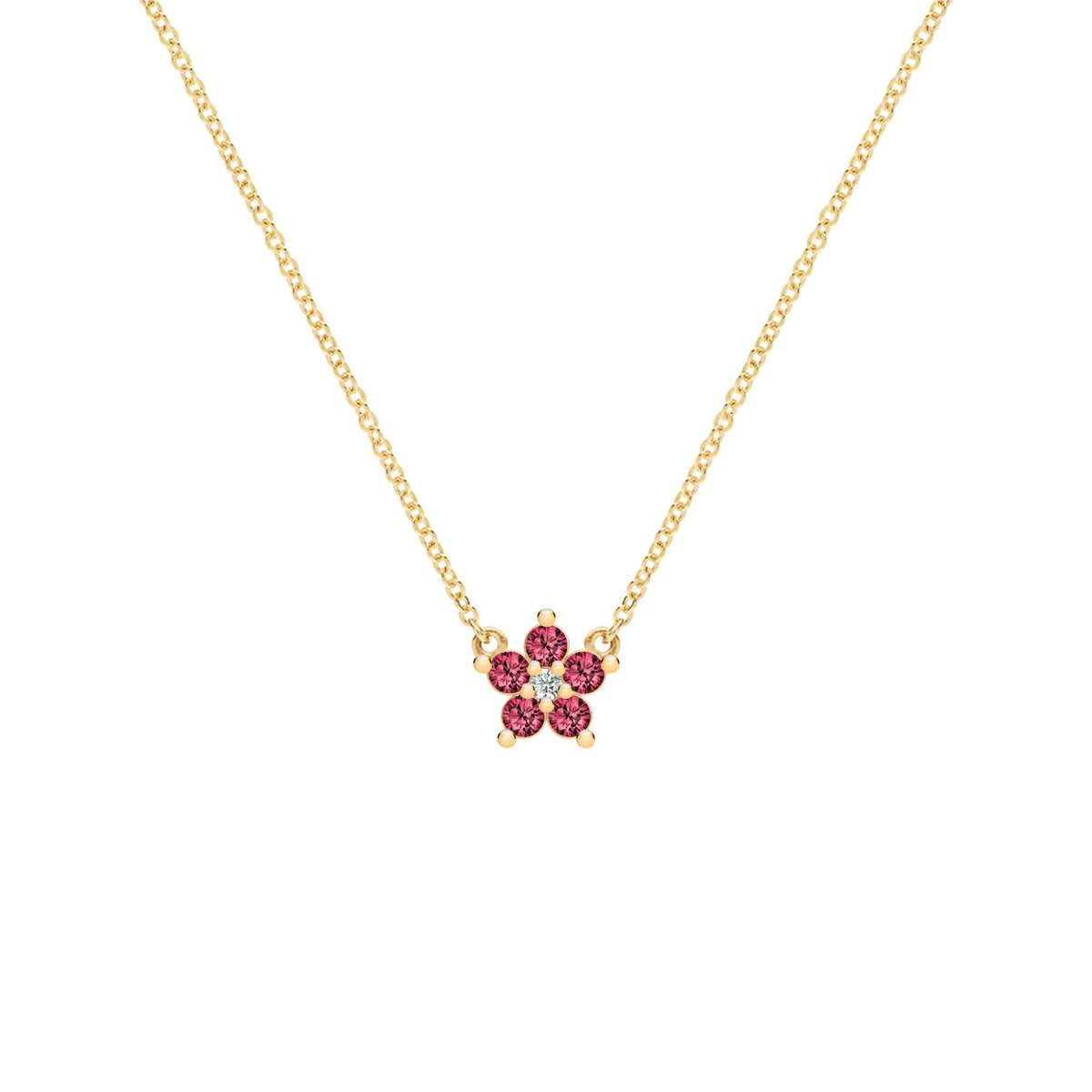 Greenwich Mini Flower Ruby & Diamond Necklace in 14k Gold (July)