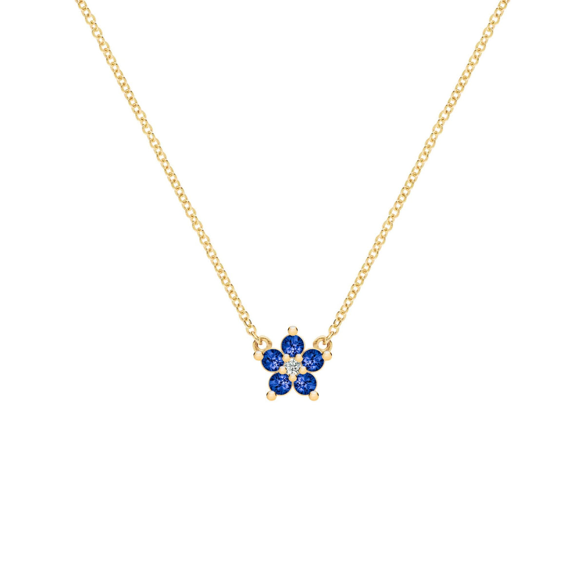 Greenwich Mini Flower Sapphire & Diamond Necklace in 14k Gold (September)