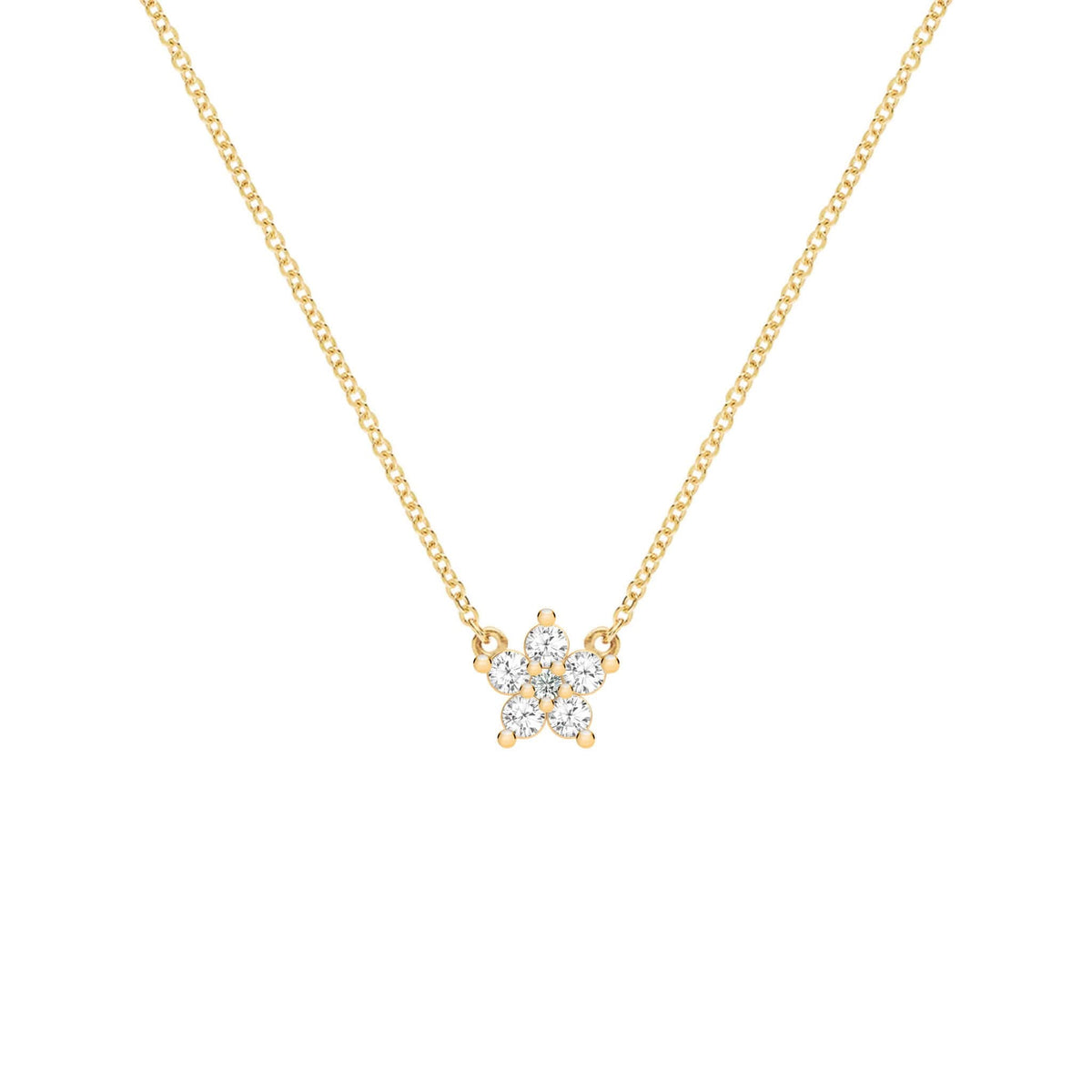 Greenwich Mini Flower White Topaz & Diamond Necklace in 14k Gold (April)