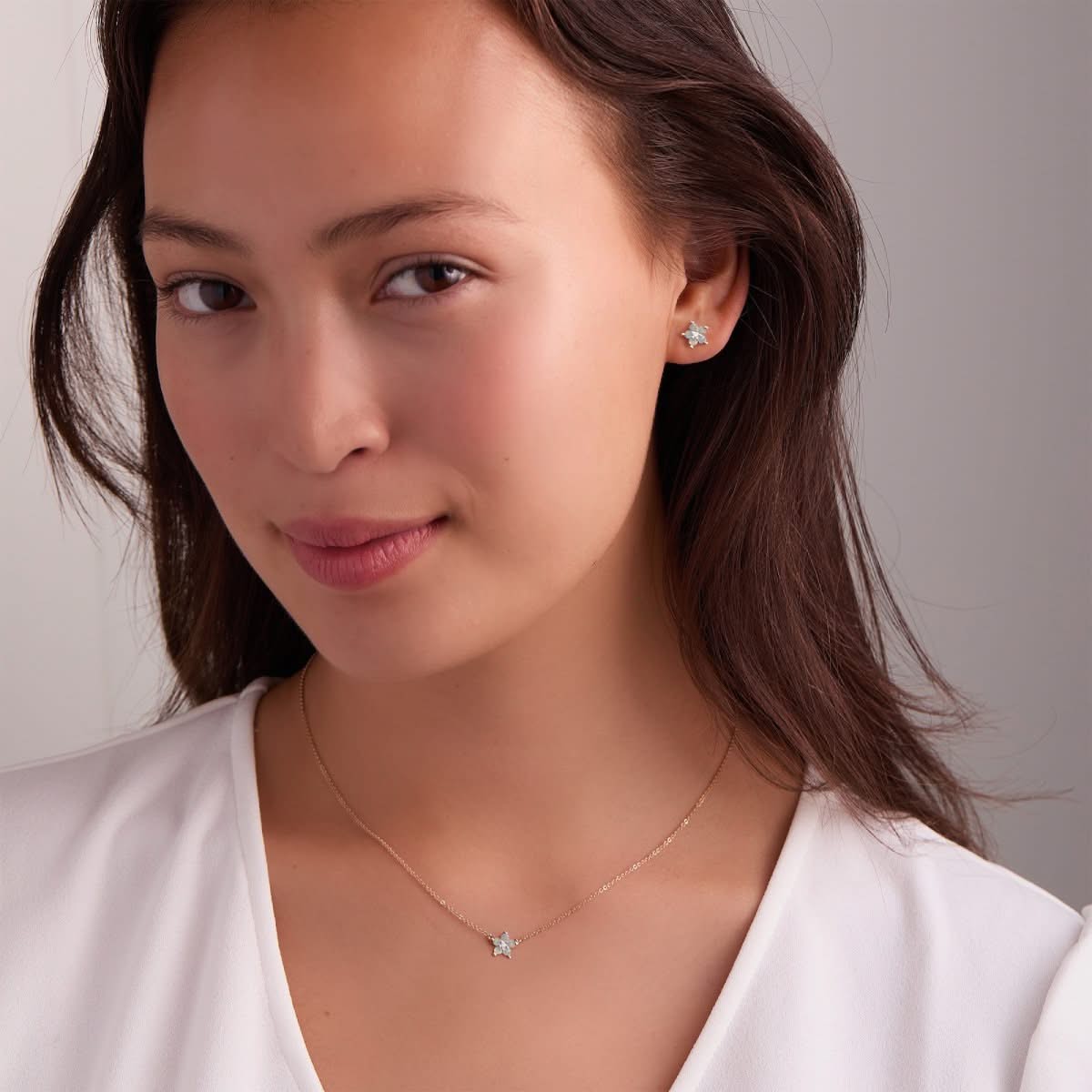 Greenwich Mini Flower Opal & Diamond Earrings in 14k Gold (October)