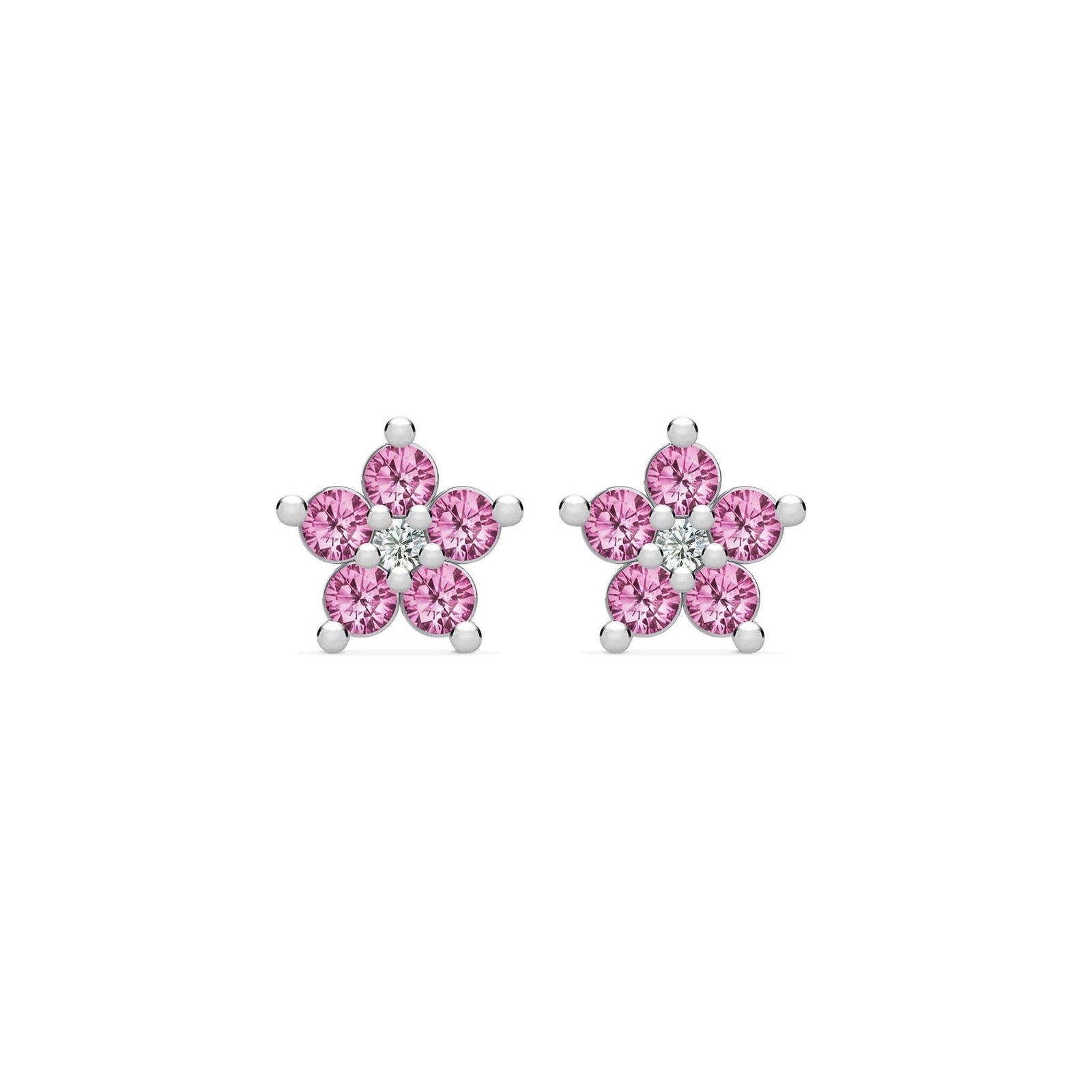 Greenwich Mini Flower Pink Sapphire & Diamond Earrings in 14k Gold (October)