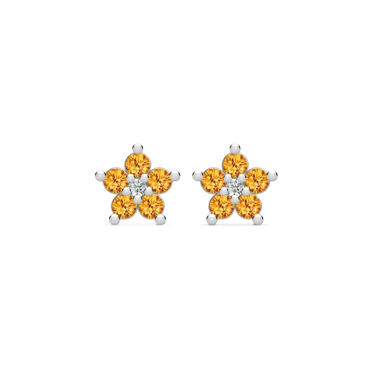 Greenwich Mini Flower Citrine & Diamond Earrings in 14k Gold (November)