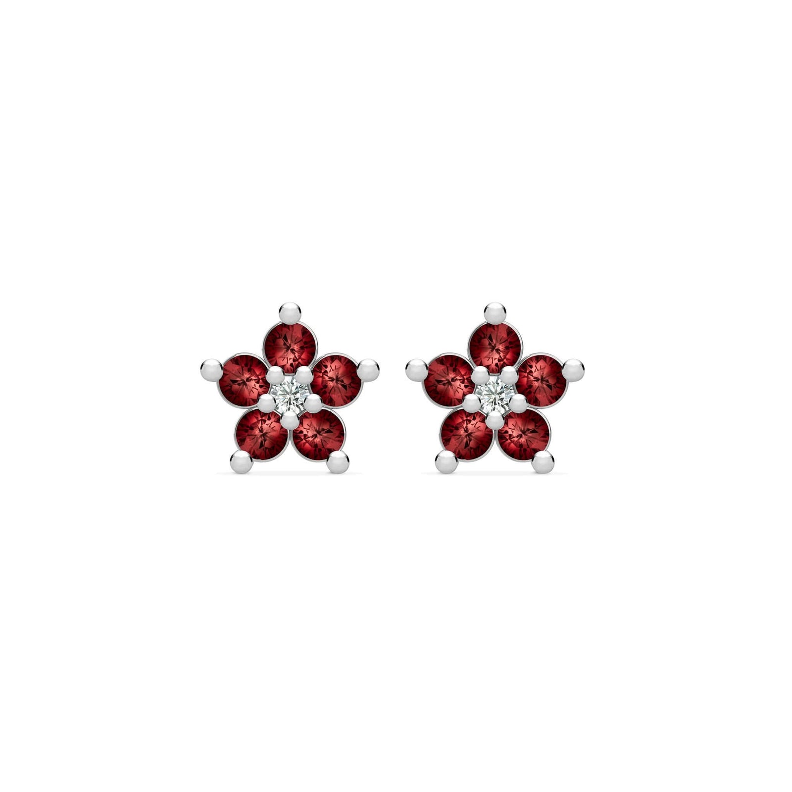 Greenwich Mini Flower Garnet & Diamond Earrings in 14k Gold (January)