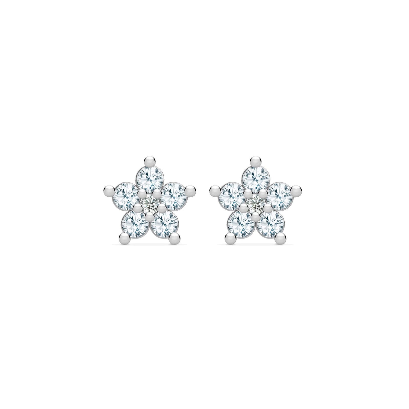 Greenwich Mini Flower Aquamarine & Diamond Earrings in 14k Gold (March)