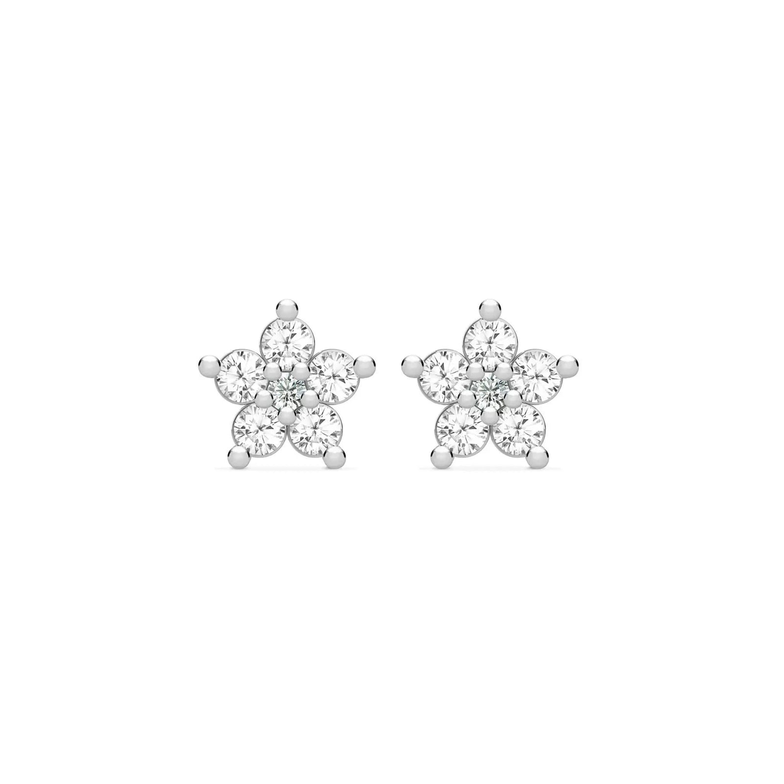 Greenwich Mini Flower White Topaz & Diamond Earrings in 14k Gold (April)