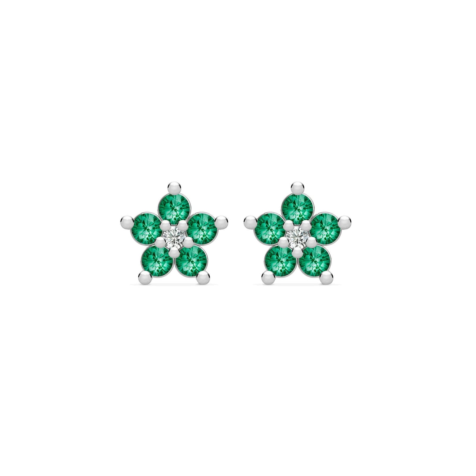 Greenwich Mini Flower Emerald & Diamond Earrings in 14k Gold (May)