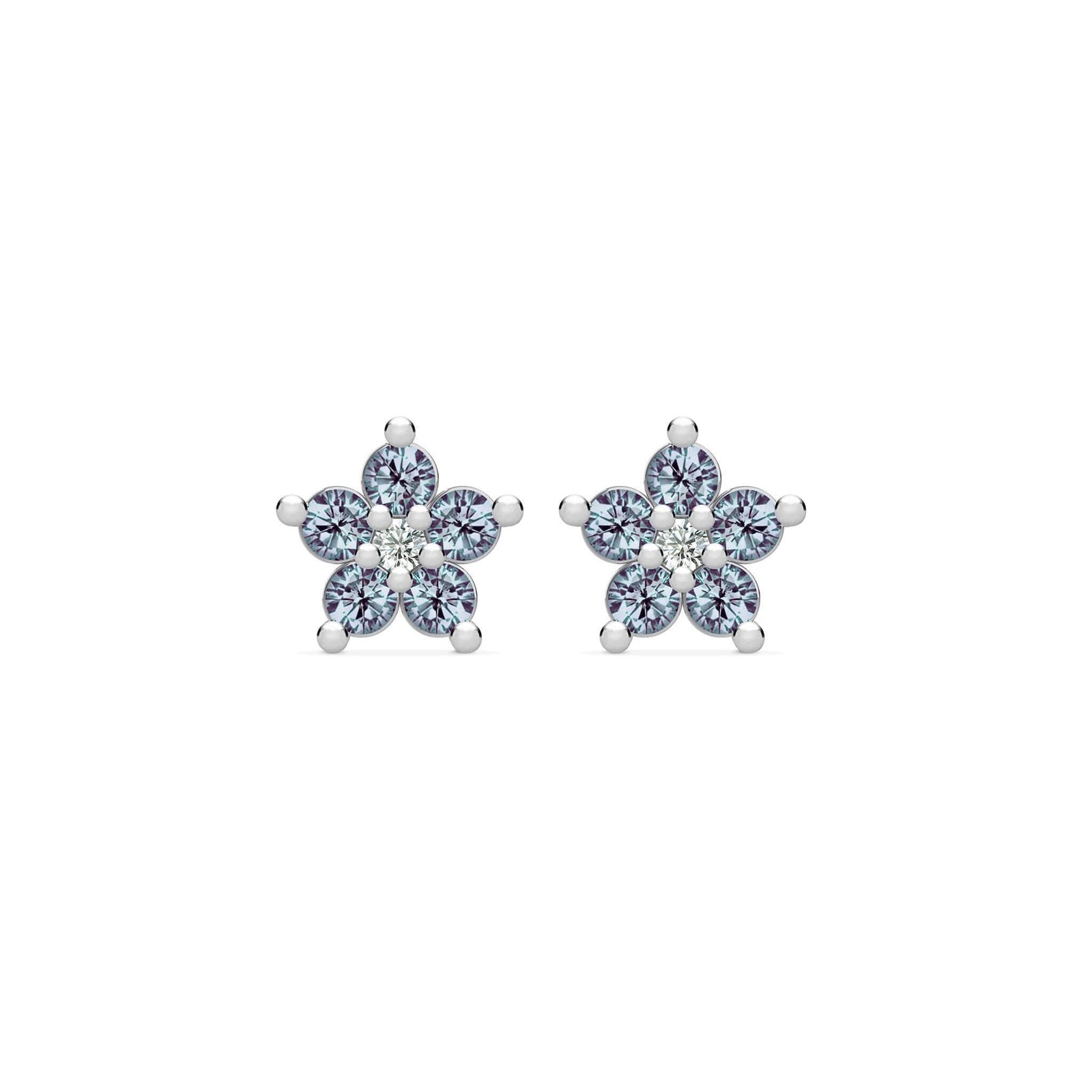 Greenwich Mini Flower Alexandrite & Diamond Earrings in 14k Gold (June)