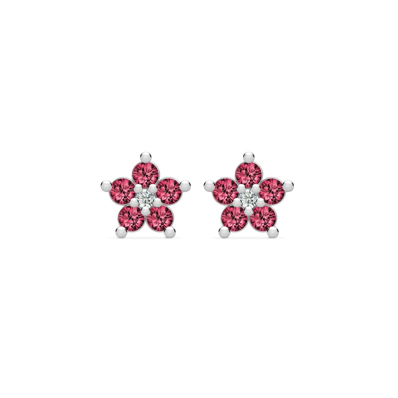 Greenwich Mini Flower Ruby & Diamond Earrings in 14k Gold (July)