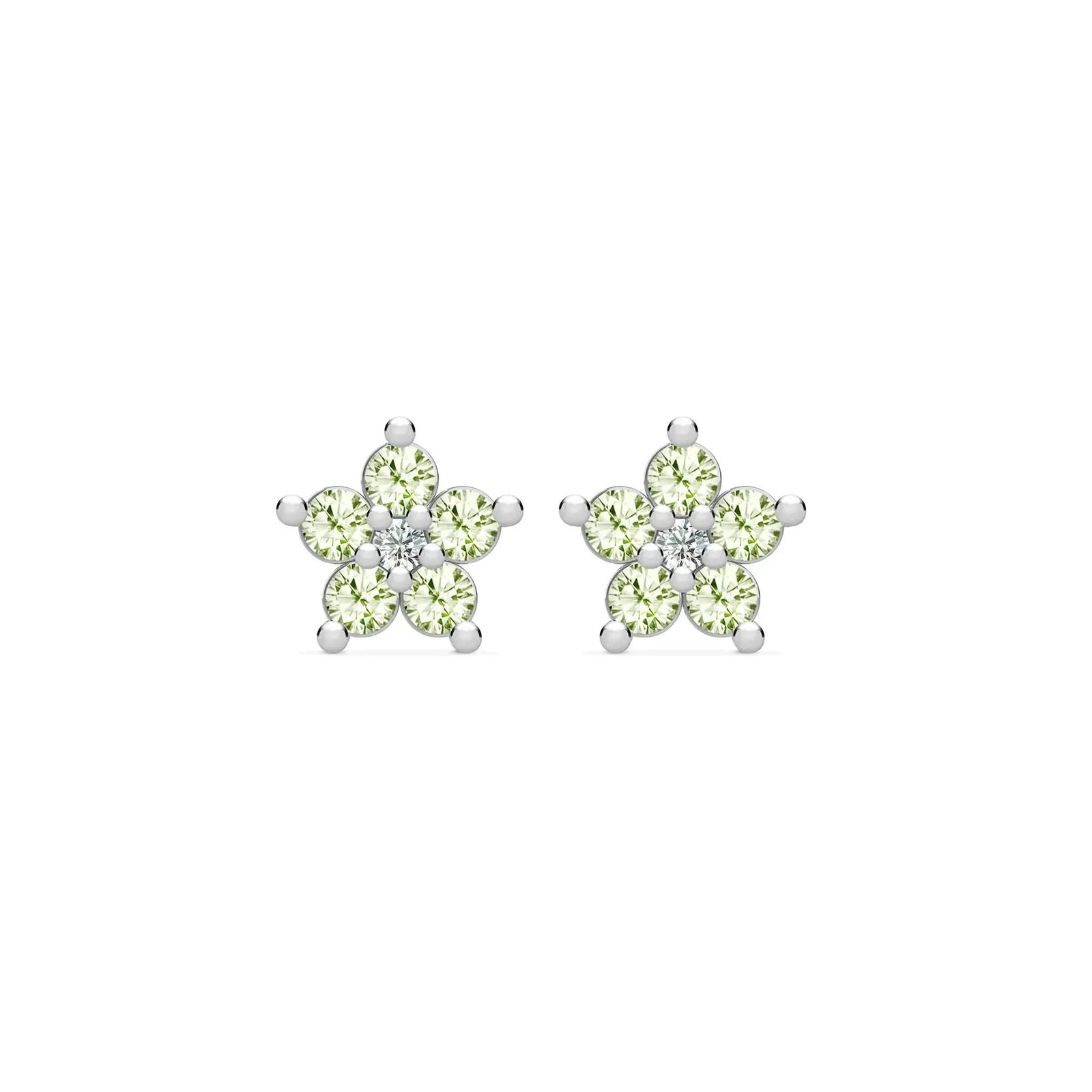 Greenwich Mini Flower Peridot & Diamond Earrings in 14k Gold (August)