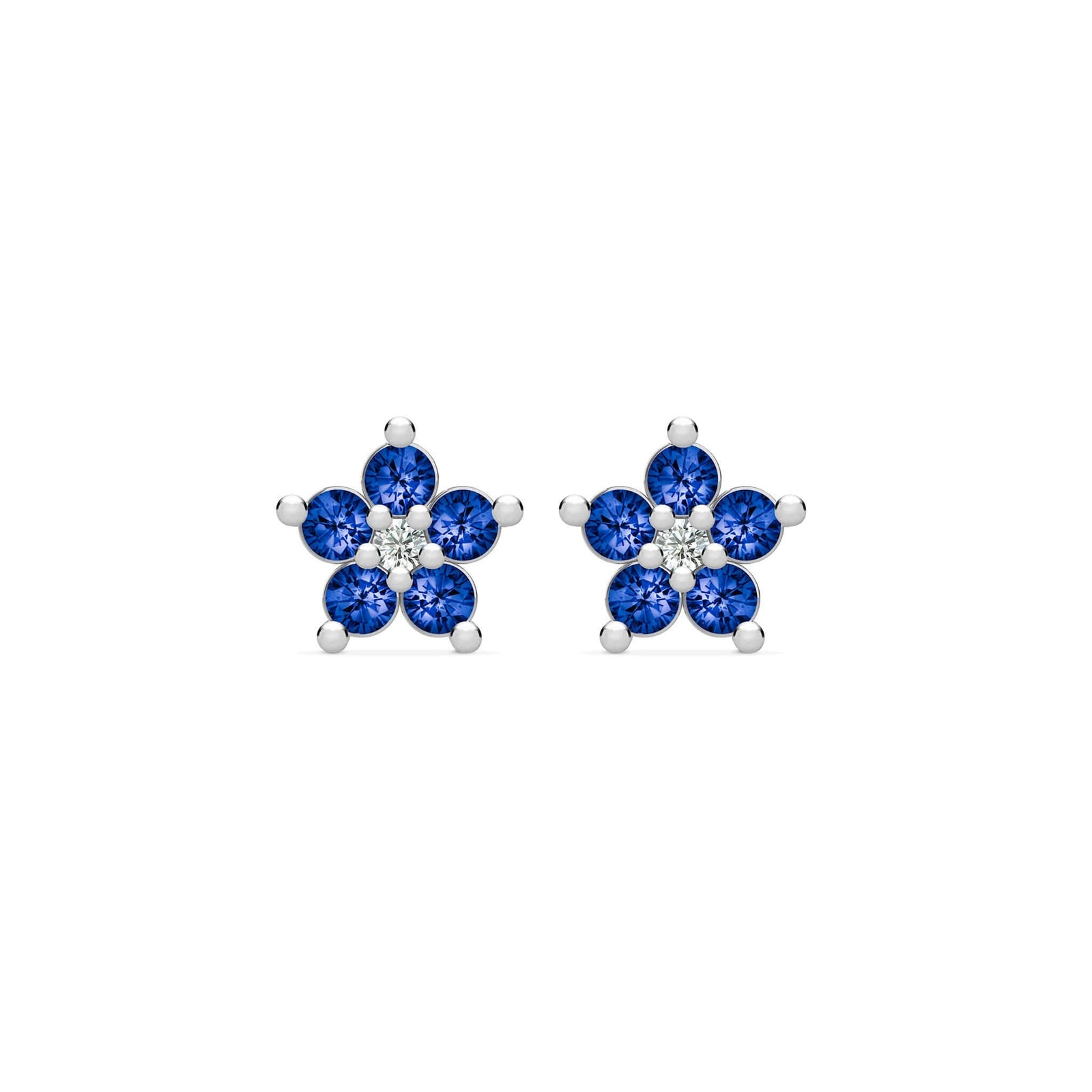 Greenwich Mini Flower Sapphire & Diamond Earrings in 14k Gold (September)