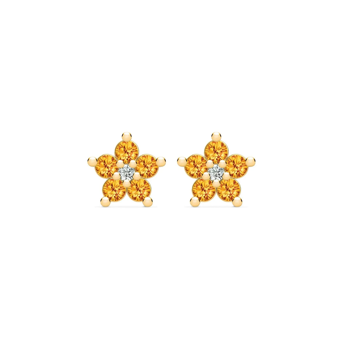 Greenwich Mini Flower Citrine & Diamond Earrings in 14k Gold (November)