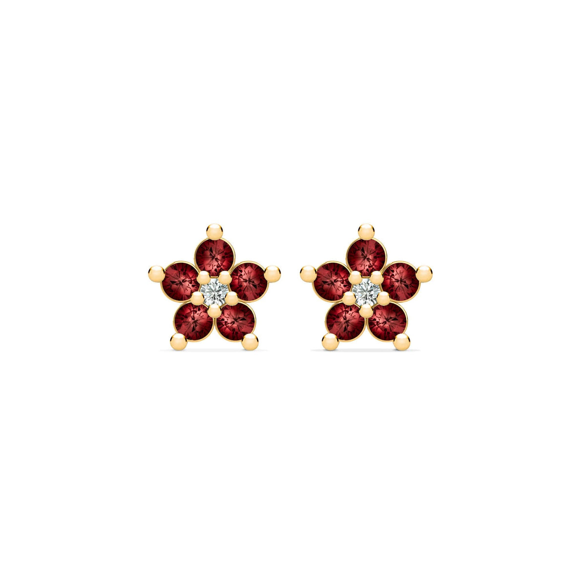 Greenwich Mini Flower Garnet & Diamond Earrings in 14k Gold (January)