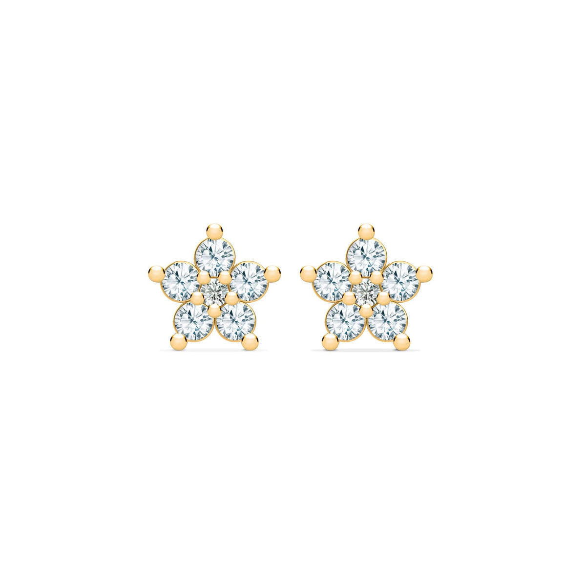 Greenwich Mini Flower Aquamarine & Diamond Earrings in 14k Gold (March)