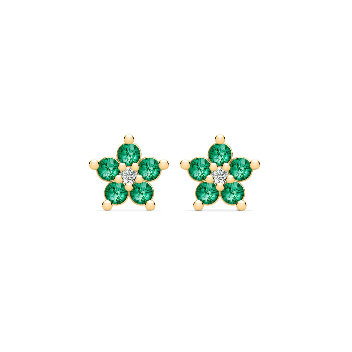 Greenwich Mini Flower Emerald & Diamond Earrings in 14k Gold (May)