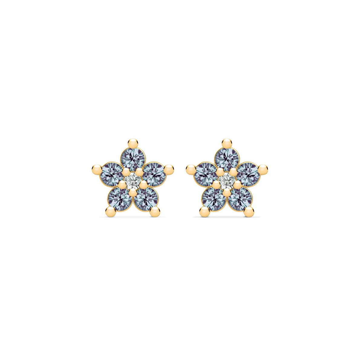 Greenwich Mini Flower Alexandrite & Diamond Earrings in 14k Gold (June)